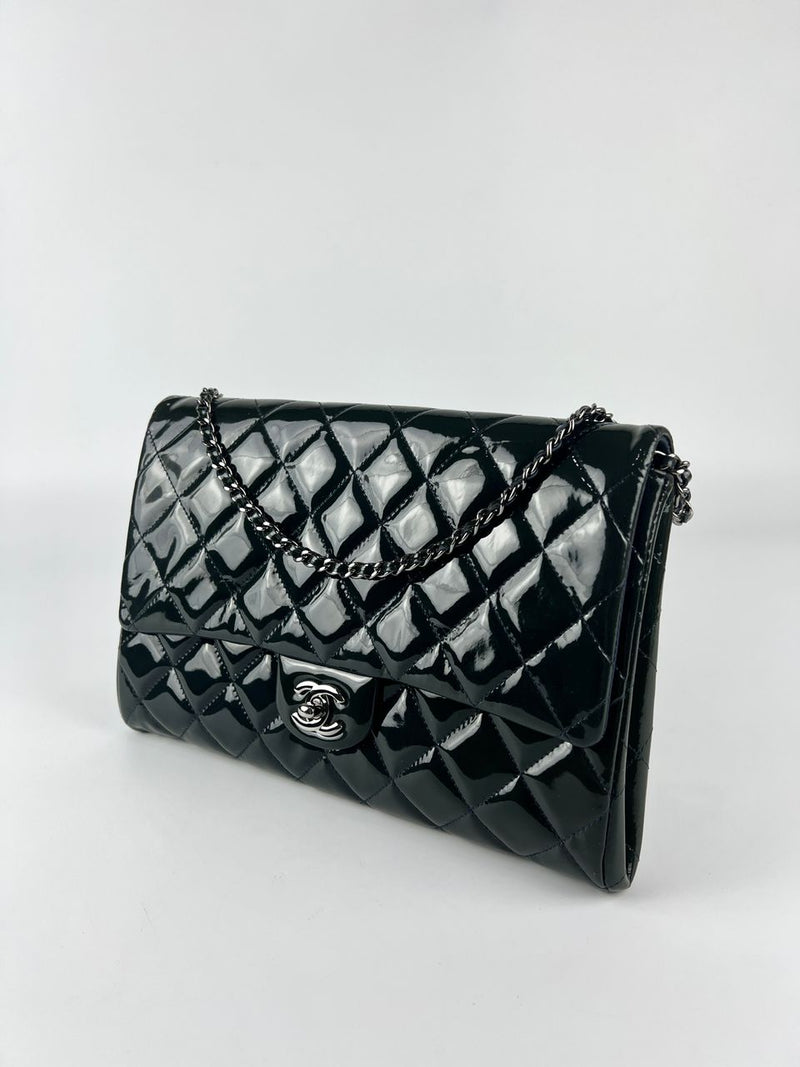 Blue CC Quilted Patent Clutch with Chain Shoulder Bag SHW