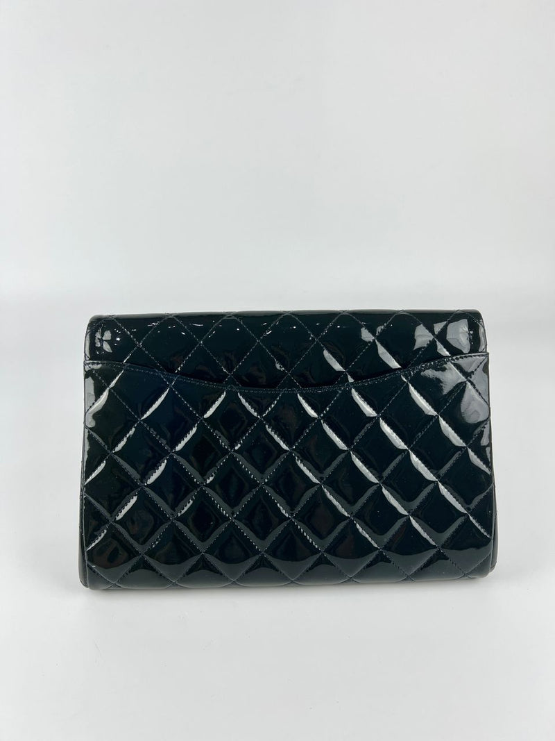 Blue CC Quilted Patent Clutch with Chain Shoulder Bag SHW