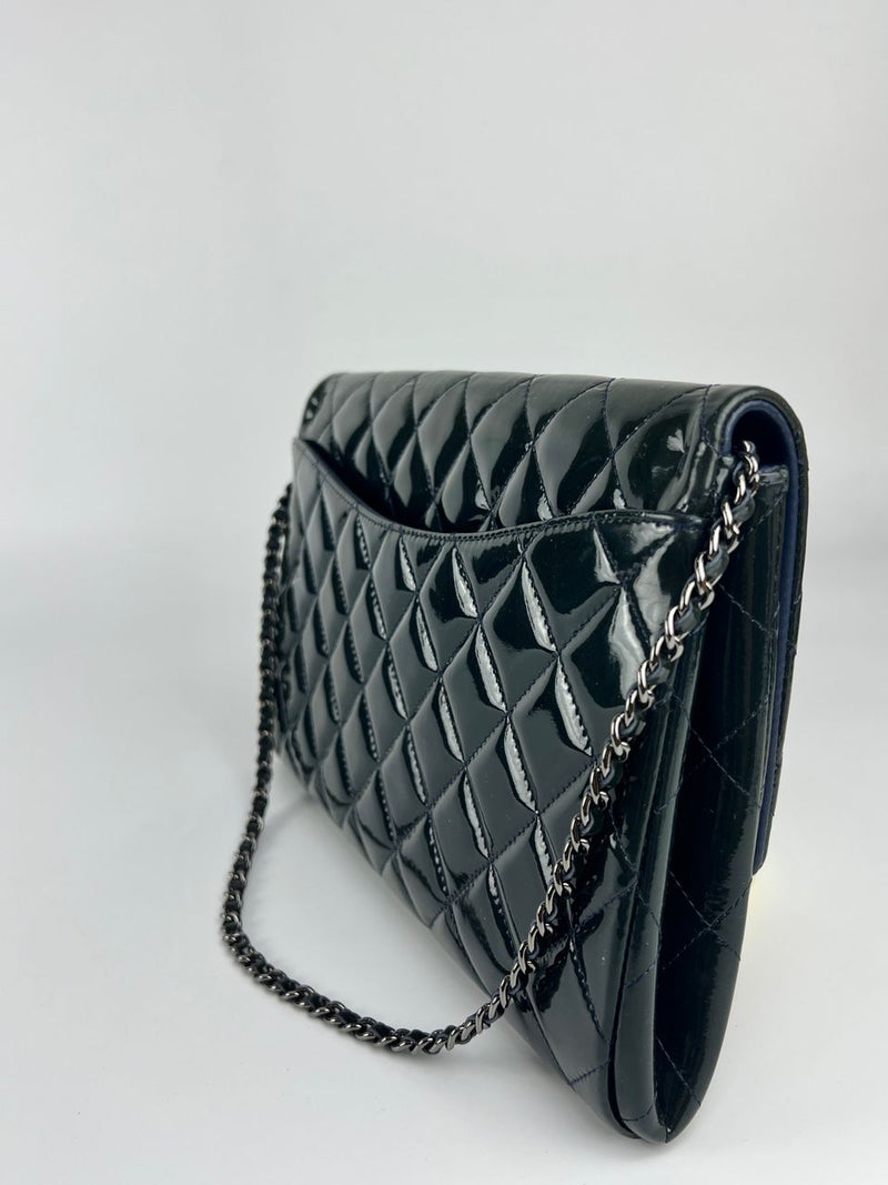 Blue CC Quilted Patent Clutch with Chain Shoulder Bag SHW