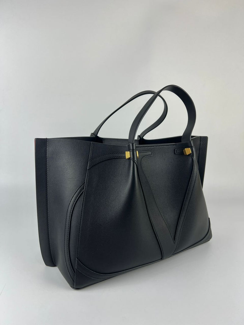 Black Calfskin V Logo Escape Tote&nbsp;