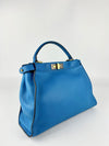 Blue Smooth Calfskin Leather Regular Peekaboo Bag