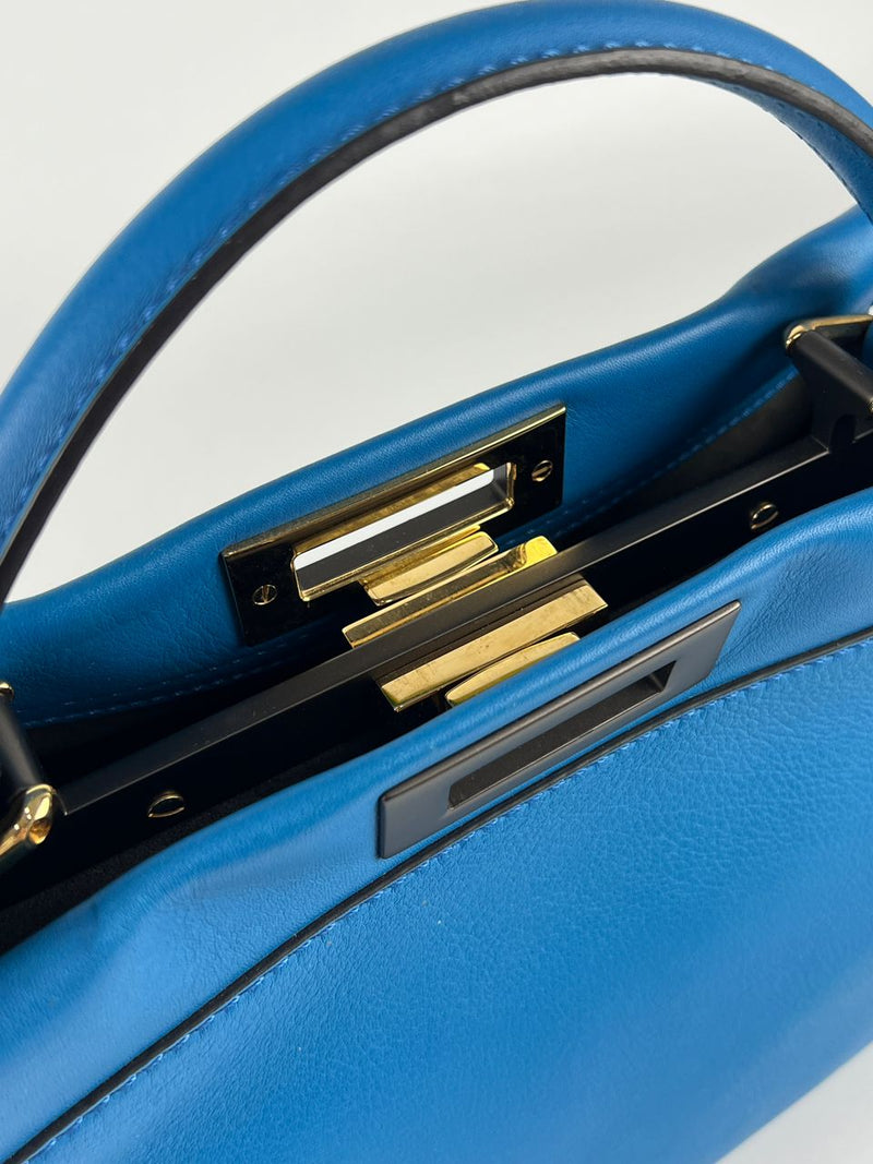 Blue Smooth Calfskin Leather Regular Peekaboo Bag