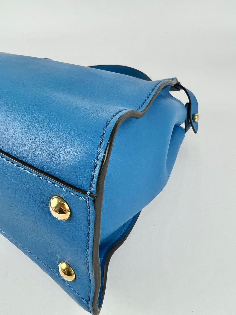 Blue Smooth Calfskin Leather Regular Peekaboo Bag