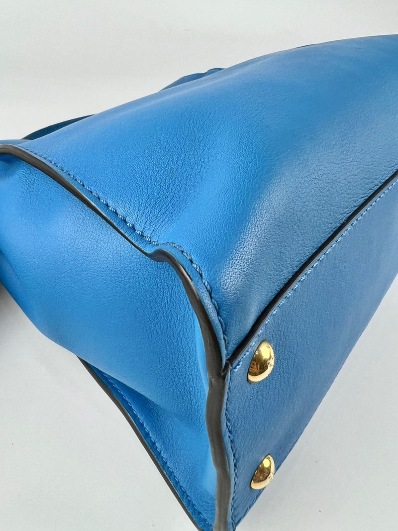 Blue Smooth Calfskin Leather Regular Peekaboo Bag