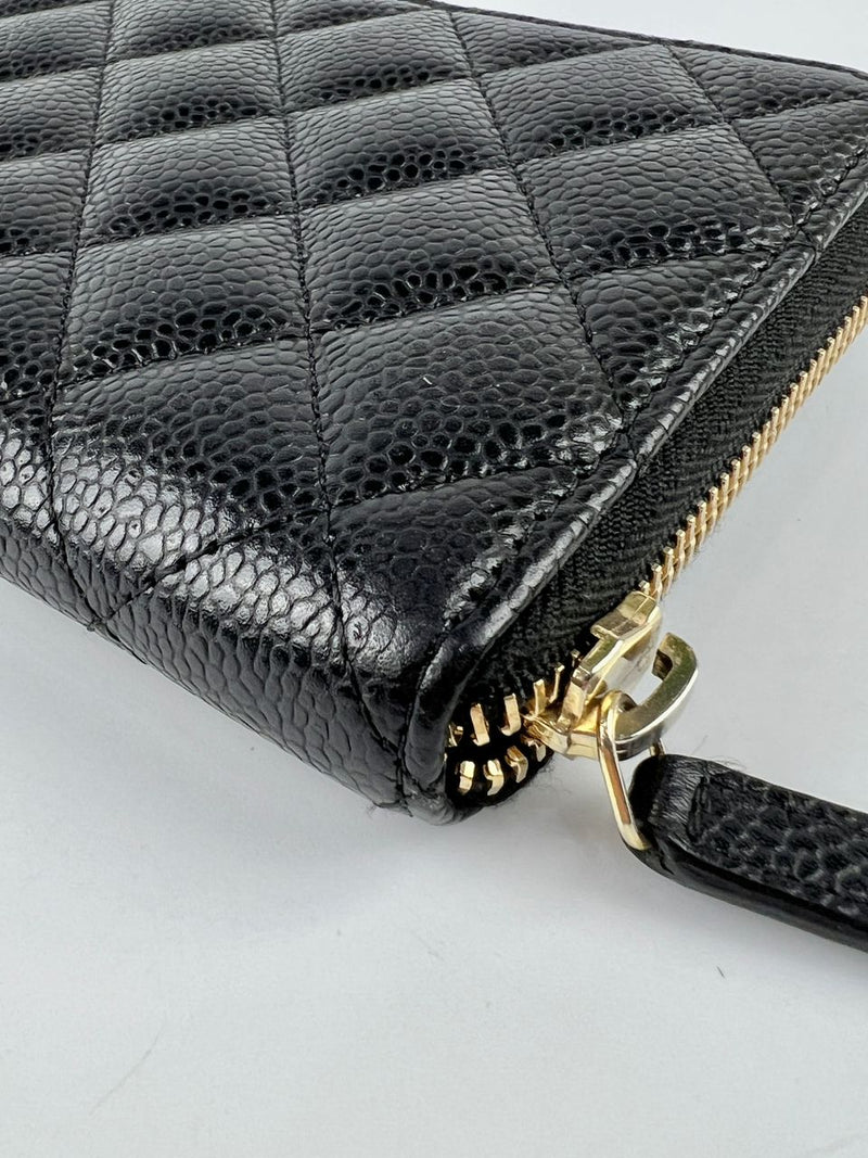 Classic Zip Around Long Wallet in Black Caviar GHW