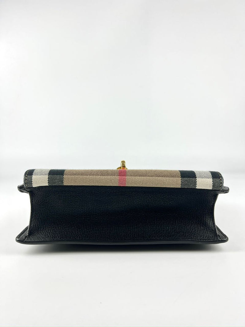 House Check Canvas Black Leather Macken Crossbody Bag