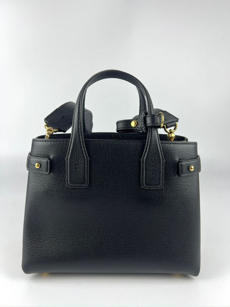 Small Banner Black Leather Tote