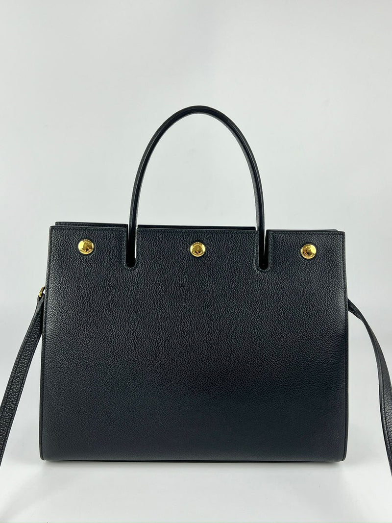 Black Leather Title Tote Bag