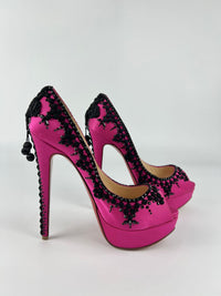 Pink/Black Satin Torero Peep Toe Platform Pumps Size 38