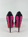 Pink/Black Satin Torero Peep Toe Platform Pumps Size 38