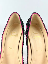 Pink/Black Satin Torero Peep Toe Platform Pumps Size 38