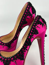 Pink/Black Satin Torero Peep Toe Platform Pumps Size 38