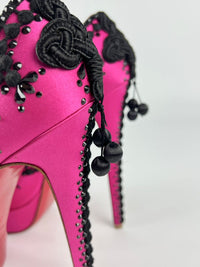 Pink/Black Satin Torero Peep Toe Platform Pumps Size 38