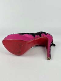 Pink/Black Satin Torero Peep Toe Platform Pumps Size 38