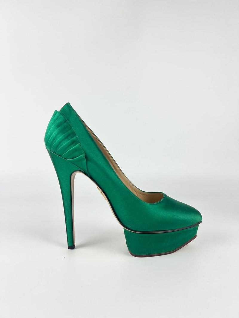 Green Satin Paloma Platform Pumps Size 38.5