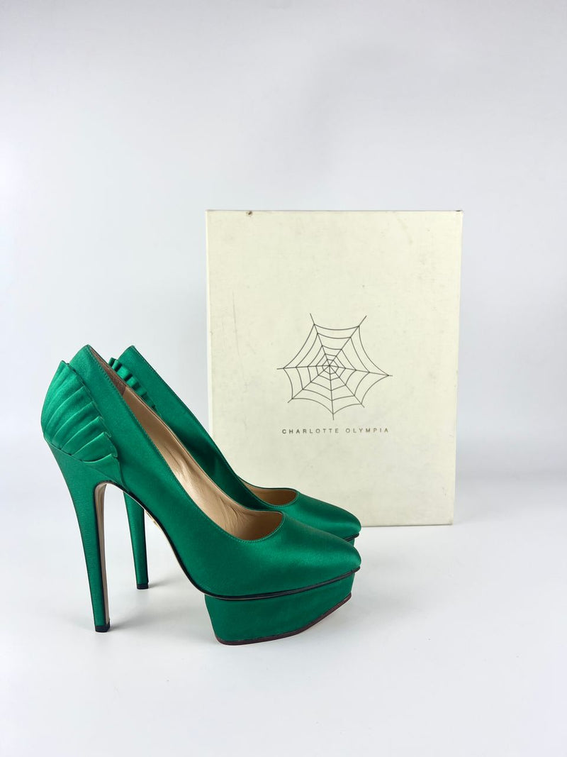 Green Satin Paloma Platform Pumps Size 38.5