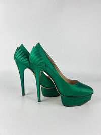 Green Satin Paloma Platform Pumps Size 38.5