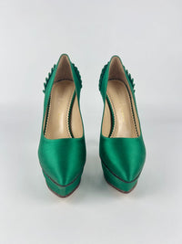 Green Satin Paloma Platform Pumps Size 38.5