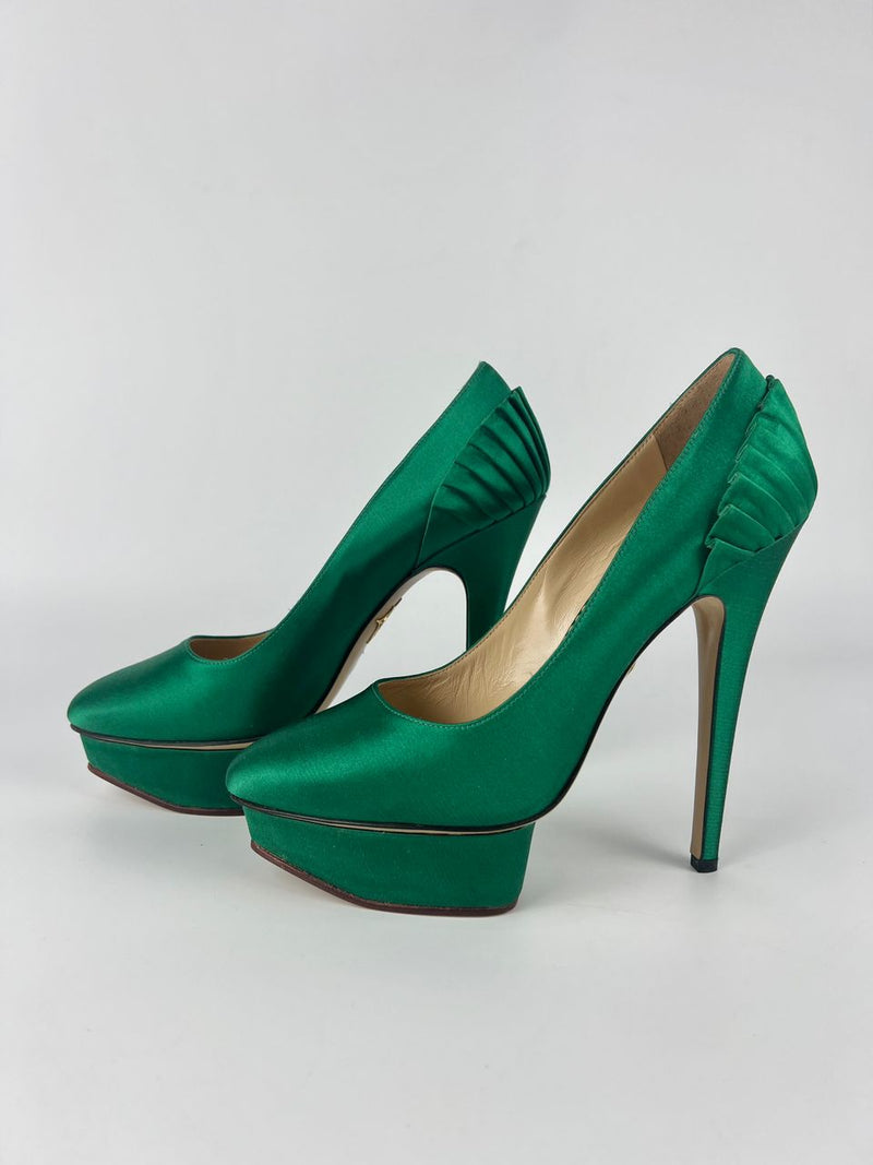 Green Satin Paloma Platform Pumps Size 38.5