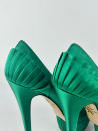 Green Satin Paloma Platform Pumps Size 38.5