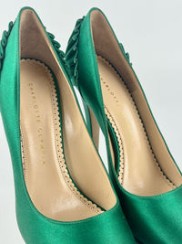 Green Satin Paloma Platform Pumps Size 38.5