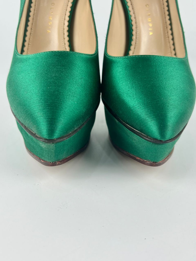 Green Satin Paloma Platform Pumps Size 38.5