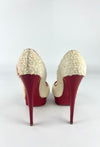 White/Red Towel And Patent Leather Lady Peep Toe Pumps Size 38