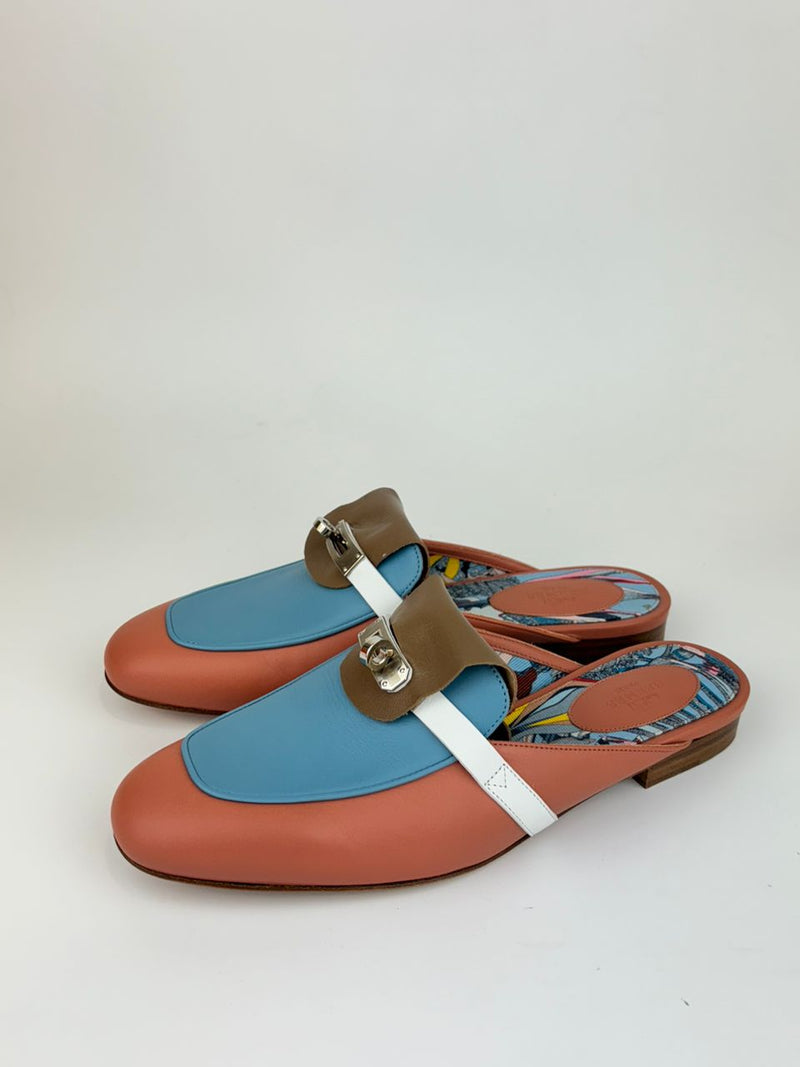 Pink/Blue Leather Oz Flat Mules