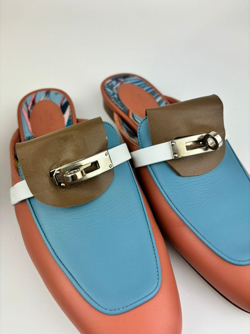 Pink/Blue Leather Oz Flat Mules