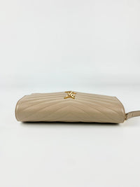 Grain De Poudre Matelassé Chevron Monogram Envelope Clutch Dark Beige