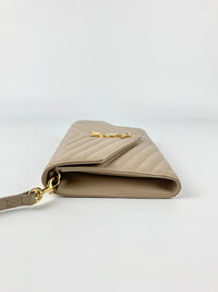 Grain De Poudre Matelassé Chevron Monogram Envelope Clutch Dark Beige