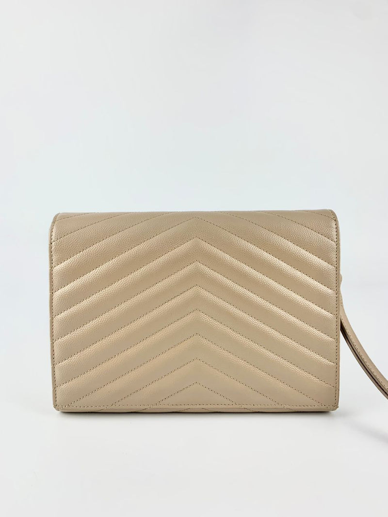 Grain De Poudre Matelassé Chevron Monogram Envelope Clutch Dark Beige