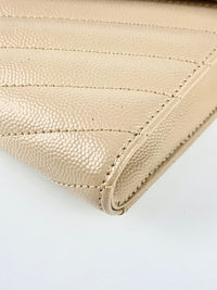 Grain De Poudre Matelassé Chevron Monogram Envelope Clutch Dark Beige