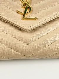 Grain De Poudre Matelassé Chevron Monogram Envelope Clutch Dark Beige