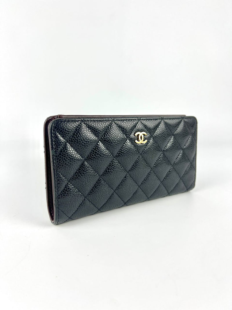 A31509 Black Caviar Classic Long Flap Wallet GHW