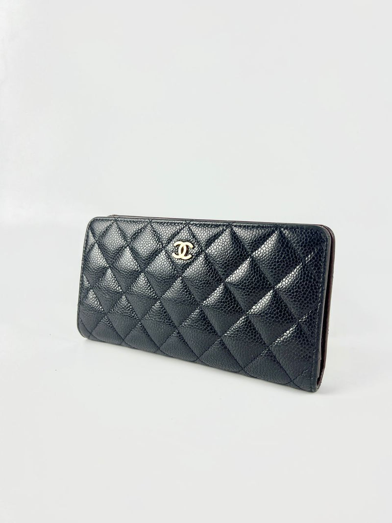 A31509 Black Caviar Classic Long Flap Wallet GHW