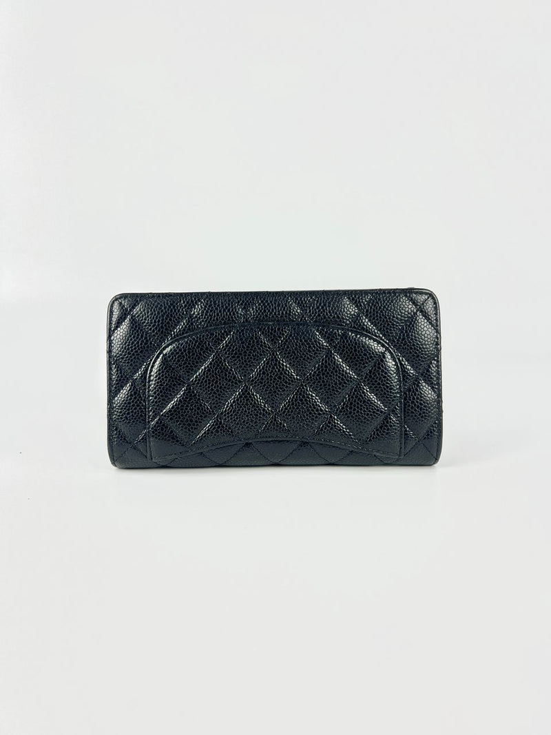 A31509 Black Caviar Classic Long Flap Wallet GHW