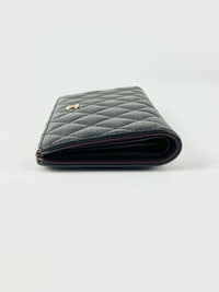 A31509 Black Caviar Classic Long Flap Wallet GHW