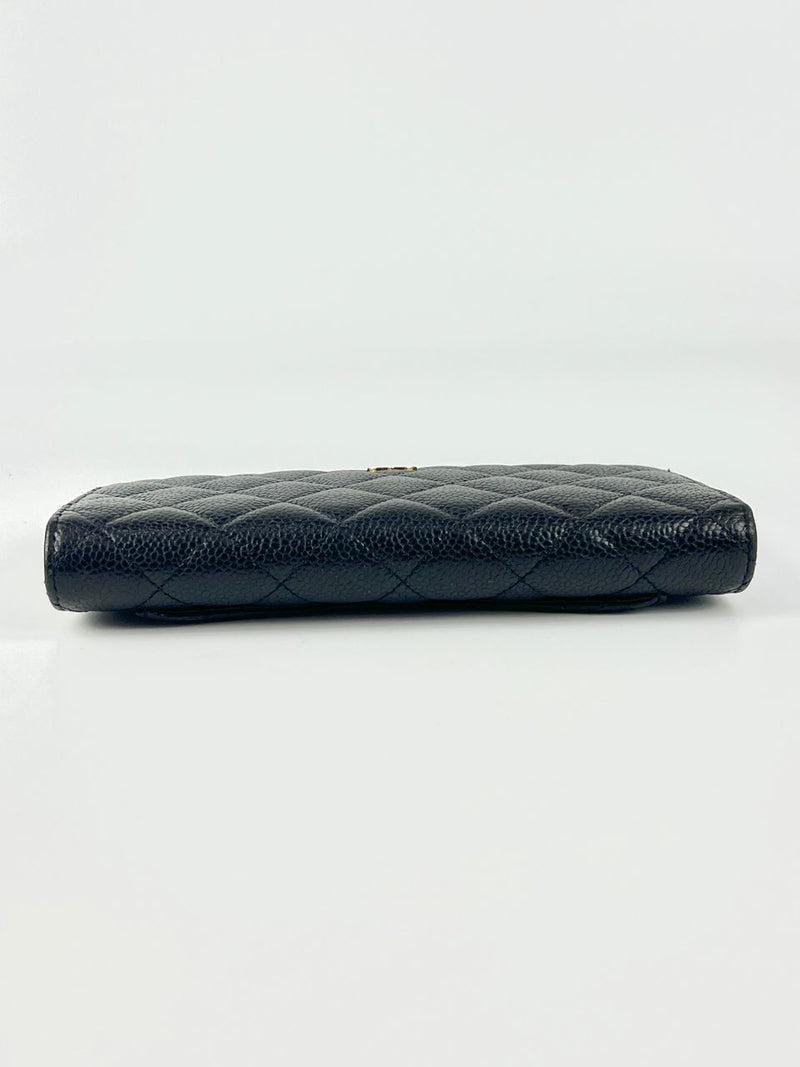 A31509 Black Caviar Classic Long Flap Wallet GHW