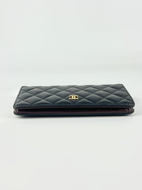 A31509 Black Caviar Classic Long Flap Wallet GHW