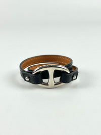 Black Swift Leather Granville Double Tour Bracelet S