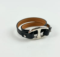 Black Swift Leather Granville Double Tour Bracelet S