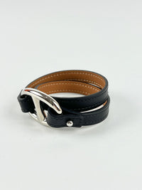 Black Swift Leather Granville Double Tour Bracelet S