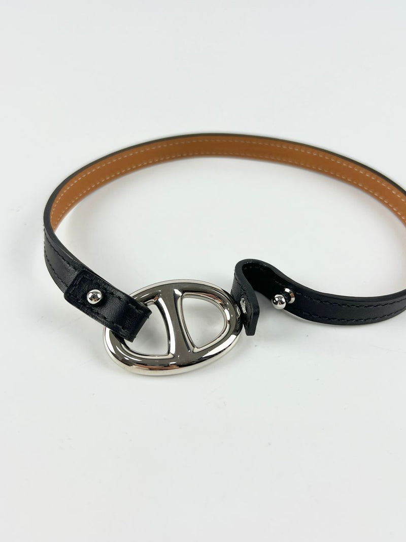 Black Swift Leather Granville Double Tour Bracelet S