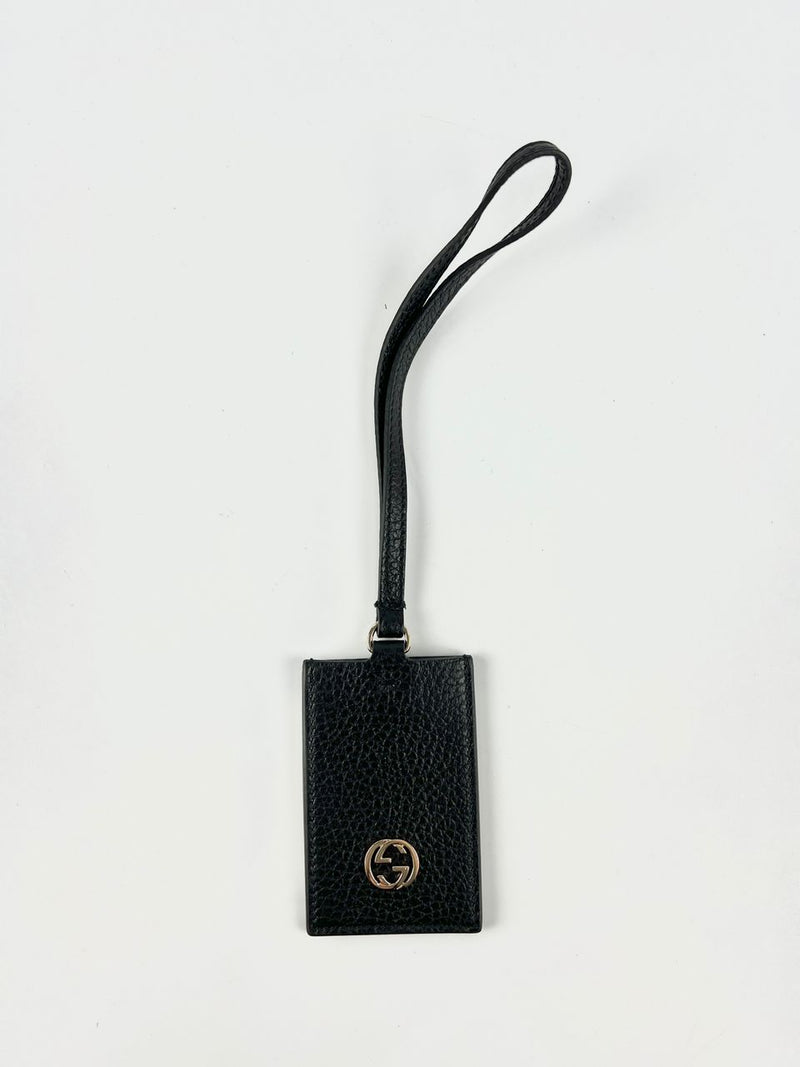 Interlocking G Leather Luggage Tag Black