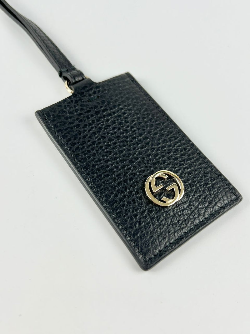 Interlocking G Leather Luggage Tag Black