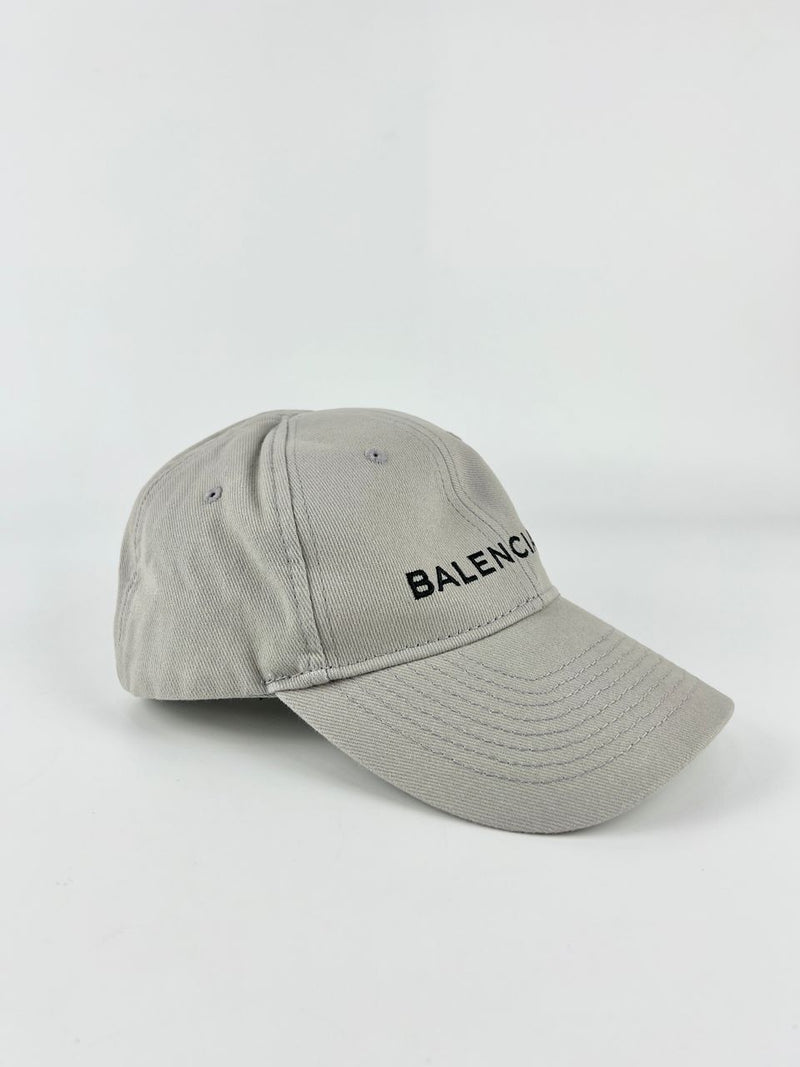 Grey Cotton Logo Embroidered Baseball Hat