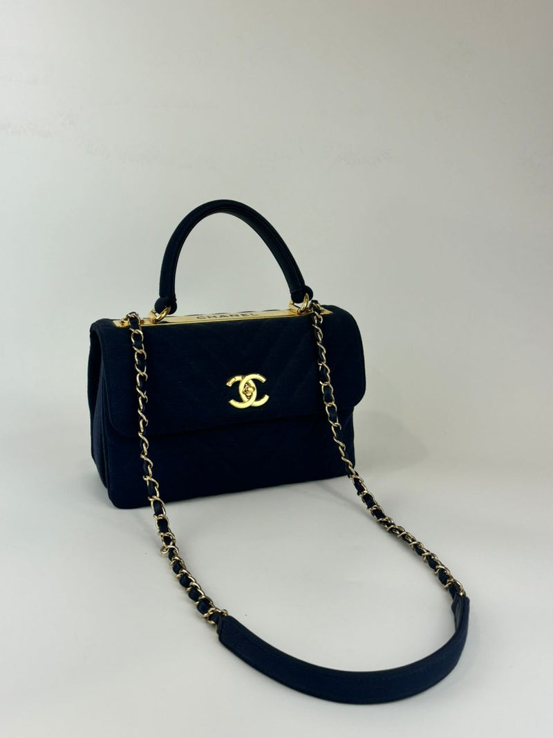 Denim Dark Blue Small Trendy CC Flap Bag GHW