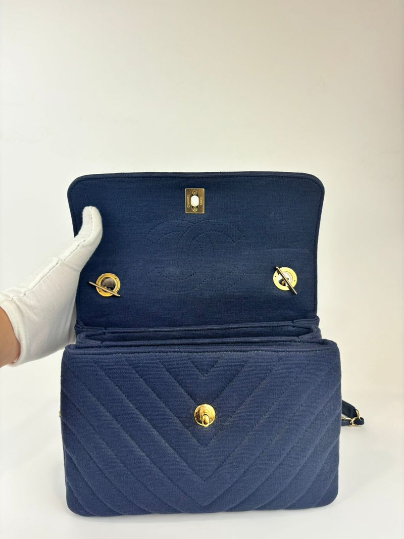 Denim Dark Blue Small Trendy CC Flap Bag GHW