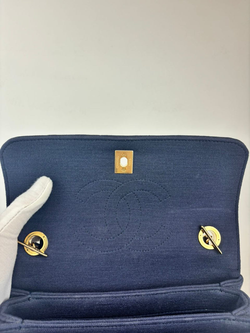 Denim Dark Blue Small Trendy CC Flap Bag GHW